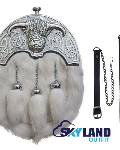 Highlander Full Dress Kilt Sporran – Cowhead Design, Silver Cantle & Cowhide Leather Highlander Full Dress Kilt Sporran – Cowhead Design, Silver Cantle & Cowhide Leather