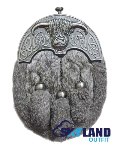 Highlander Full Dress Kilt Sporran – Cowhead Design with Silver Cantle & Cowhide Leather Highlander Full Dress Kilt Sporran – Cowhead Design with Silver Cantle & Cowhide Leather
