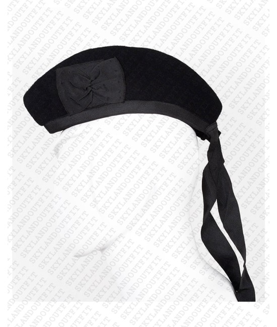 Traditional Scottish Glengarry Hat Solid Black Highlander Accessories