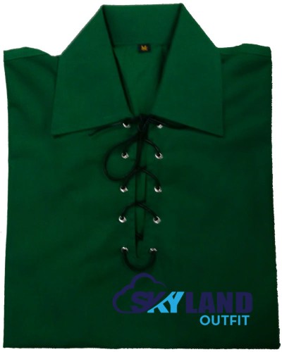 Jacobite ghillie kilt shirt green cotton Jacobean full sleeve shirt Jacobite ghillie kilt shirt green cotton Jacobean full sleeve shirt