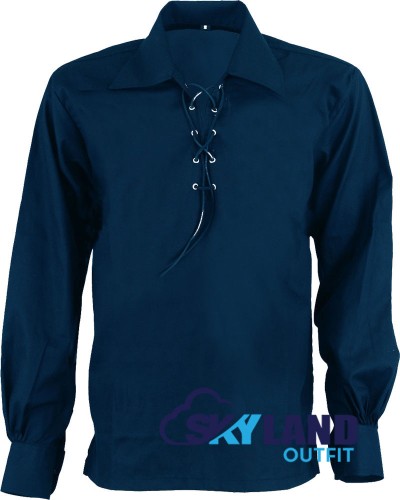 Jacobite ghillie kilt shirt navy blue cotton Jacobean full sleeve shirt Jacobite ghillie kilt shirt navy blue cotton Jacobean full sleeve shirt
