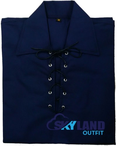 Jacobite ghillie kilt shirt navy blue cotton Jacobean full sleeve shirt