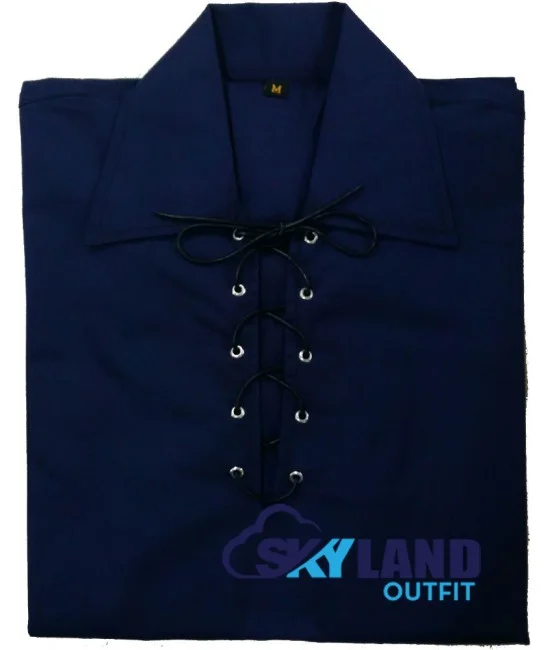 Jacobite ghillie kilt shirt navy blue cotton Jacobean full sleeve shirt Jacobite ghillie kilt shirt navy blue cotton Jacobean full sleeve shirt