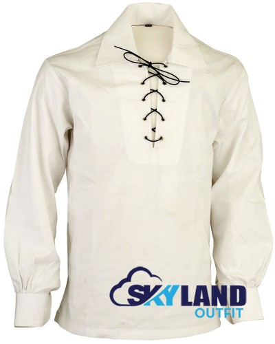 Jacobite ghillie kilt shirt off white cotton Jacobean full sleeve shirt Jacobite ghillie kilt shirt off white cotton Jacobean full sleeve shirt