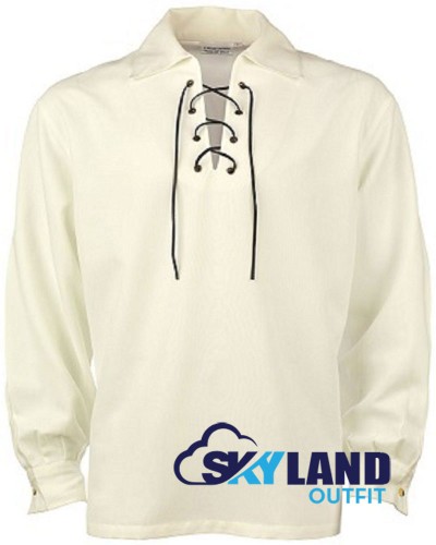 Jacobite ghillie kilt shirt off white cotton Jacobean full sleeve shirt Jacobite ghillie kilt shirt off white cotton Jacobean full sleeve shirt