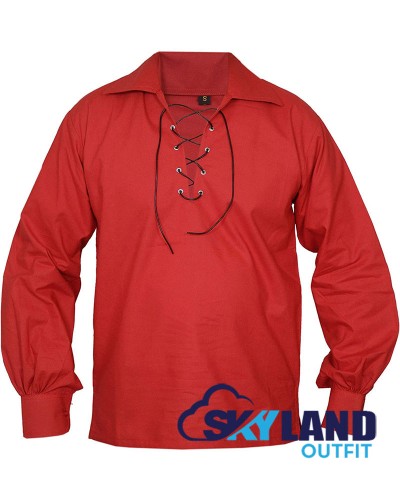 Jacobite ghillie kilt shirt red cotton Jacobean full sleeve shirt Jacobite ghillie kilt shirt red cotton Jacobean full sleeve shirt