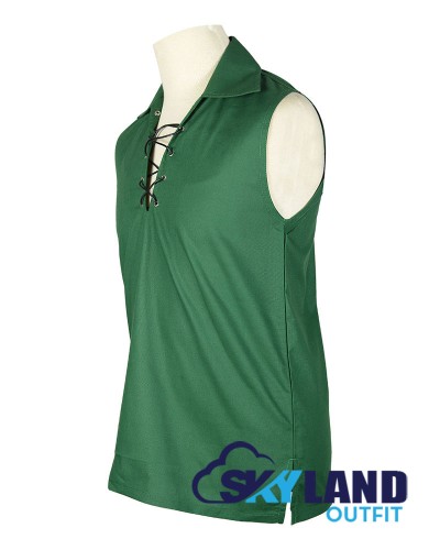 Jacobite Ghillie Kilt Shirt Green Cotton Jacobean Sleeveless Shirt