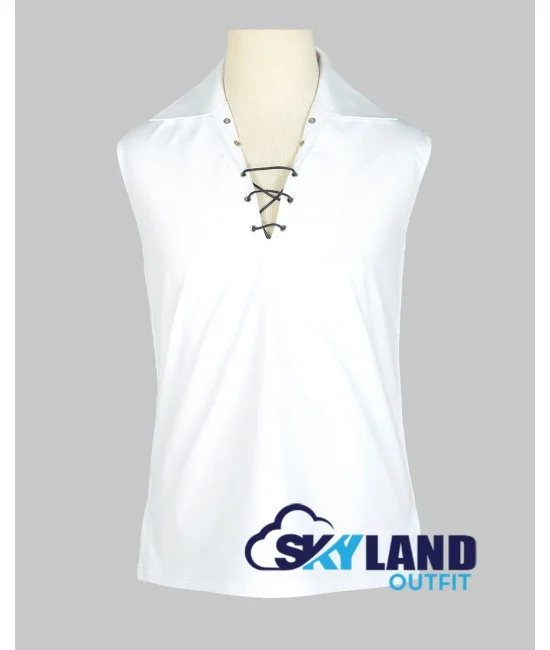 Scottish White Jacobite Ghillie Kilt T-Shirt Leather Cord, White, S