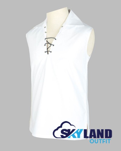 Jacobite Ghillie Kilt Shirt White Cotton Jacobean Sleeveless Shirt
