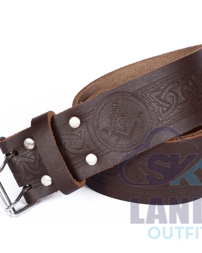 Brown Leather Scottish Kilt Belt | Masonic Embossed Belts Brown Leather Scottish Kilt Belt | Masonic Embossed Belts