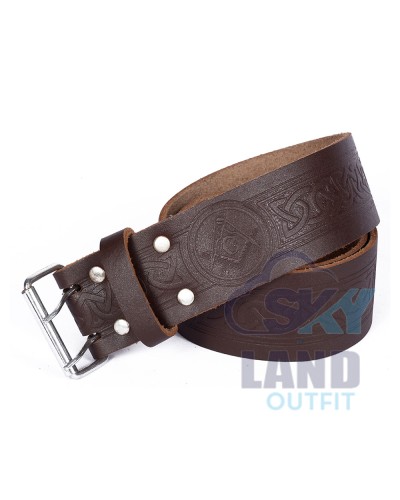 Brown Leather Scottish Kilt Belt | Masonic Embossed Belts Brown Leather Scottish Kilt Belt | Masonic Embossed Belts