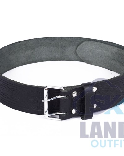 Medieval Knot Embossed Black Leather Double Prong Kilt Belt Medieval Knot Embossed Black Leather Double Prong Kilt Belt
