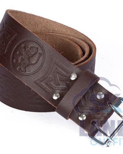 Rampant lion Embossed Brown Leather Double Prong Kilt Belt Rampant lion Embossed Brown Leather Double Prong Kilt Belt