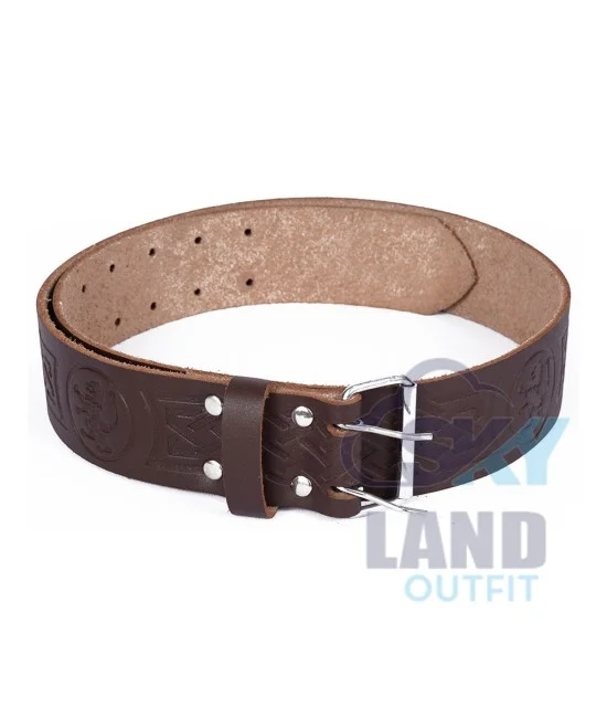 Rampant lion Embossed Brown Leather Double Prong Kilt Belt Rampant lion Embossed Brown Leather Double Prong Kilt Belt