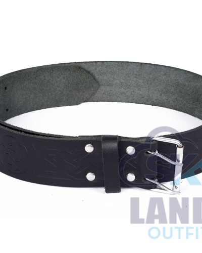 Rampant lion Embossed Black Leather Double Prong Kilt Belt Rampant lion Embossed Black Leather Double Prong Kilt Belt