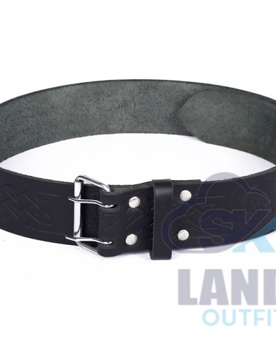 Thistle Embossed Black Leather Double Prong Kilt Belt Thistle Embossed Black Leather Double Prong Kilt Belt