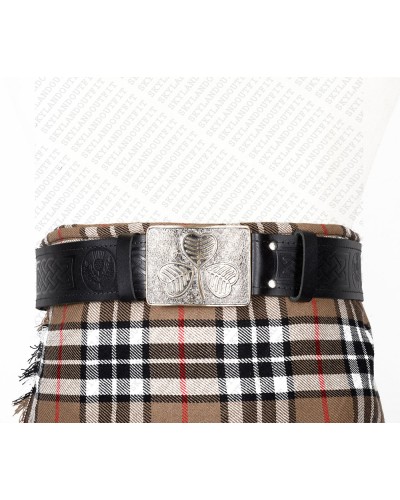 Thistle Embossed Black Leather Traditional Kilt Belt