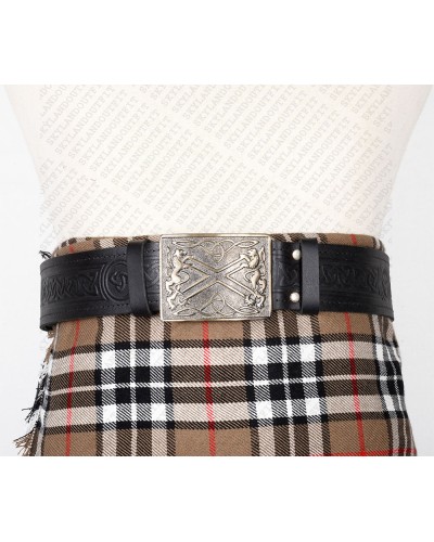 Trinity Knot Embossed Black Leather Traditional Kilt Belt