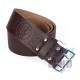 Rampant lion Embossed Brown Leather Double Prong Kilt Belt