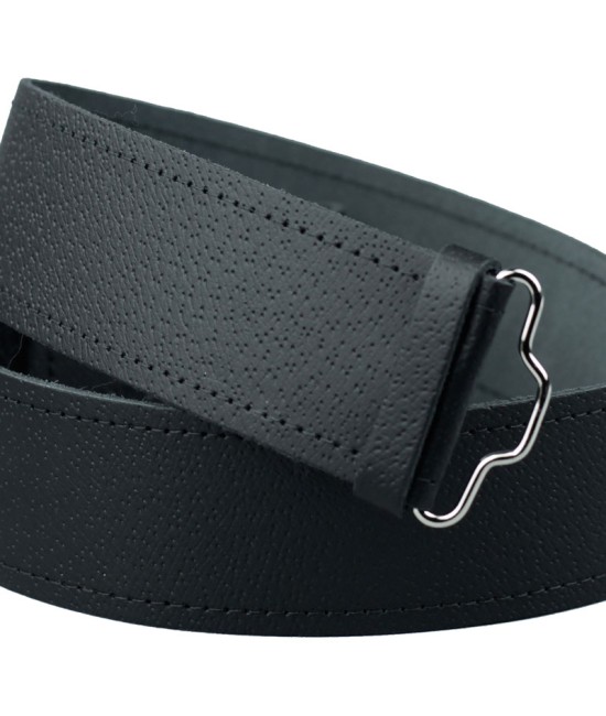 Gents Simple Plain Black Leather Kilt Belt