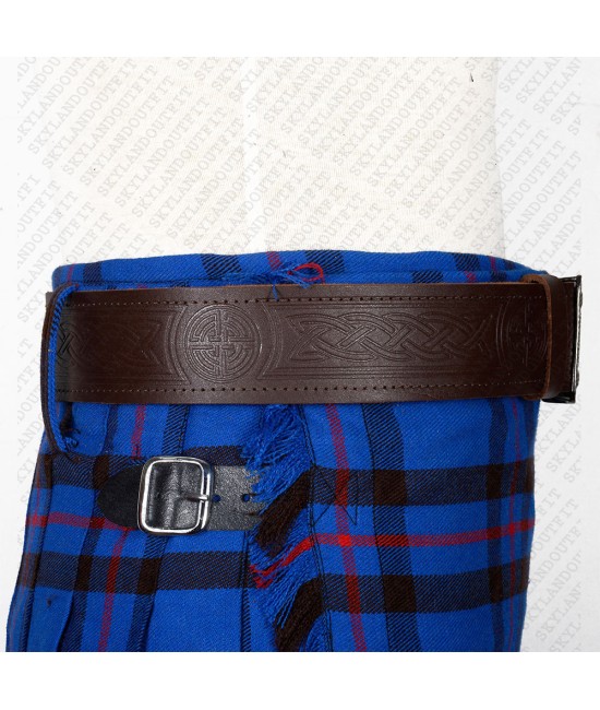 Medieval knot Embossed Brown Leather Traditional Kilt Belt
