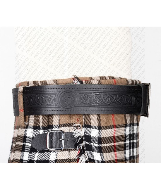 Trinity Knot Embossed Black Leather Traditional Kilt Belt