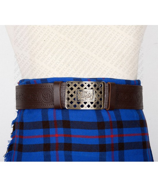 Trinity Knot Embossed Brown Leather Traditional Kilt Belt