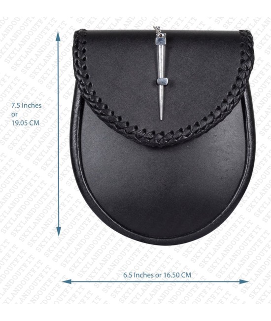 Premium Quality Black Leather Scottish Sporran Hand Engraved