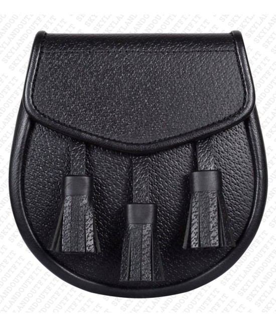 Black Leather Scottish Kilt Sporran with Premium Quality Leather