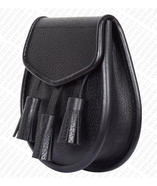 Black Leather Scottish Kilt Sporran with Premium Quality Leather