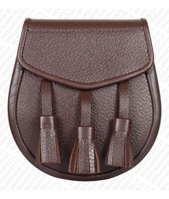 Brown leather Scottish kilt sporran with premium quality leather