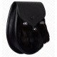 Black Leather Scottish Sporran in Rabbit Fur and Embossed Flap
