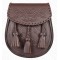 Brown Leather Sporran - Celtic Knot Embossed with Three Tassels