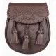 Brown Leather Sporran - Celtic Knot Embossed with Three Tassels Brown Leather Sporran - Celtic Knot Embossed with Three Tassels