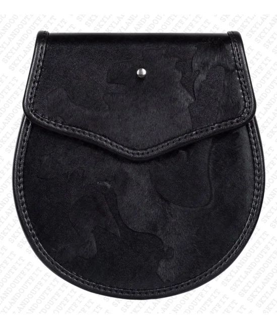 Semi Dress Black Leather Sporran with Rampant Lion Pattern Semi Dress Black Leather Sporran with Rampant Lion Pattern