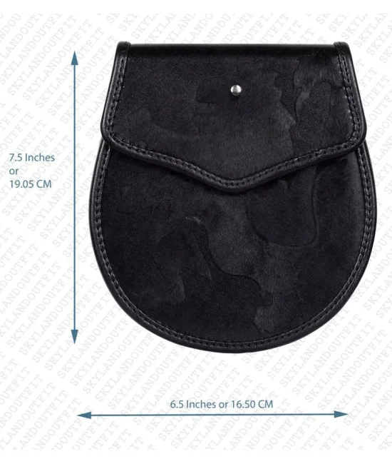 Semi Dress Black Leather Sporran with Rampant Lion Pattern Semi Dress Black Leather Sporran with Rampant Lion Pattern