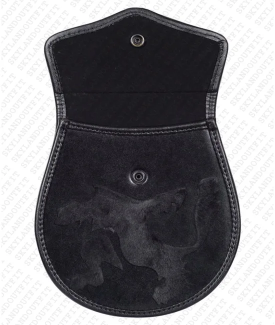 Semi Dress Black Leather Sporran with Rampant Lion Pattern Semi Dress Black Leather Sporran with Rampant Lion Pattern