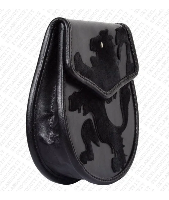 Semi Dress Black Leather Sporran with Rampant Lion Pattern Semi Dress Black Leather Sporran with Rampant Lion Pattern
