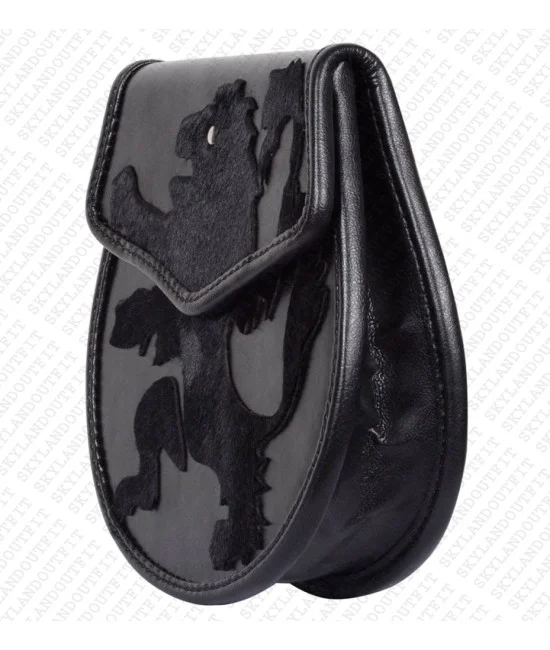 Semi Dress Black Leather Sporran with Rampant Lion Pattern Semi Dress Black Leather Sporran with Rampant Lion Pattern