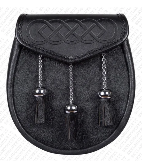 Semi Dress Sporran Bovine Fur Black Leather and Bovine Fur Semi Dress Sporran Bovine Fur Black Leather and Bovine Fur