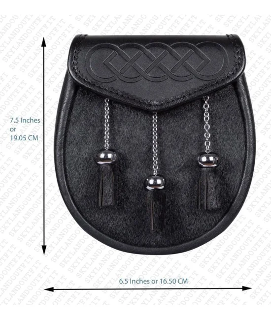 Semi Dress Sporran Bovine Fur Black Leather and Bovine Fur Semi Dress Sporran Bovine Fur Black Leather and Bovine Fur