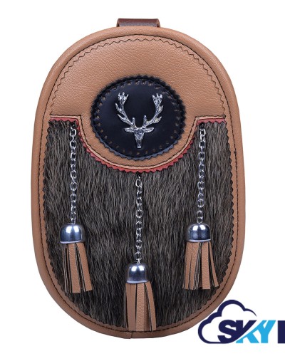 Handmade Kilt Sporran - Stag Head Badge, Leather Chain & Strap Handmade Kilt Sporran - Stag Head Badge, Leather Chain & Strap