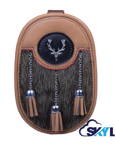 Handmade Kilt Sporran - Stag Head Badge, Leather Chain & Strap Handmade Kilt Sporran - Stag Head Badge, Leather Chain & Strap