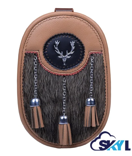 Handmade Kilt Sporran - Stag Head Badge, Leather Chain & Strap Handmade Kilt Sporran - Stag Head Badge, Leather Chain & Strap