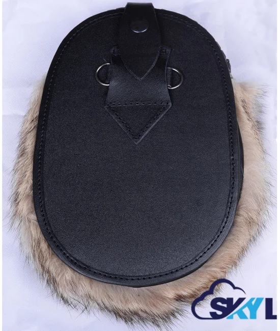 Handmade Scottish Full Dress Kilt Sporran - Brown Leather with Stag Head Badge & Coyote Fur Handmade Scottish Full Dress Kilt Sporran - Brown Leather with Stag Head Badge & Coyote Fur