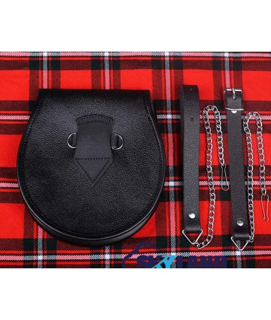 Scottish Black Leather Kilt Sporran with Stag Head & Belt Strap Scottish Black Leather Kilt Sporran with Stag Head & Belt Strap