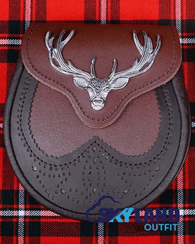 Scottish Brown Leather Kilt Sporran with Stag Head Badge & Chain Strap Scottish Brown Leather Kilt Sporran with Stag Head Badge & Chain Strap