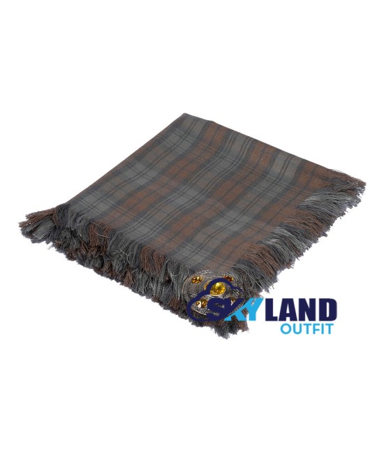 Scottish Kilt Fly Plaid with Purled Fringe in Black Watch Weathered Tartan