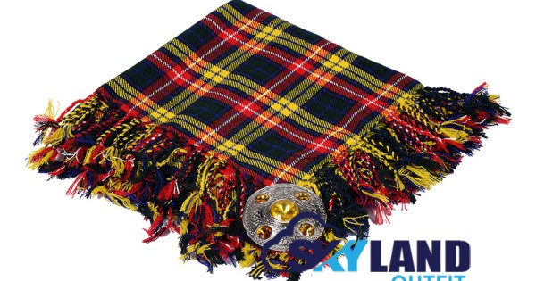 Scottish Kilt Fly Plaid Royal Stewart Tartan Acrylic Wool 48"X48" Purled Fringe 
