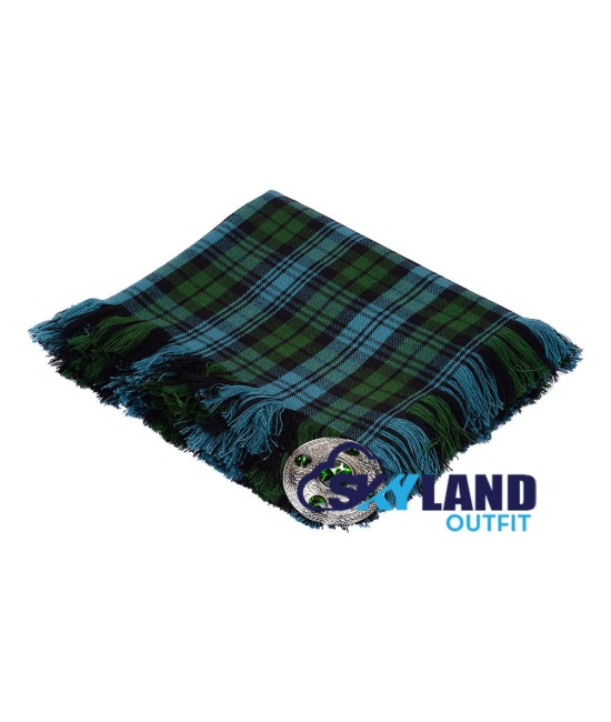 Scottish Kilt Fly Plaid with Purled Fringe in Campbell Ancient Tartan